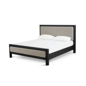 Simple Black and Grey Boucle Fabric Bed with Half-Polish Frame - Image 3