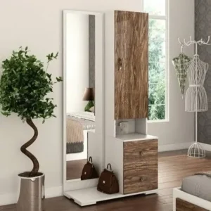 Nordic Fusion Two-Tone White and Walnut Tall Dressing Cabinet - Image 1