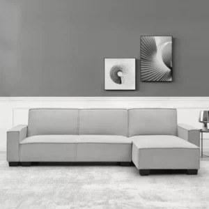 Modern L-Shaped Grey Fabric Sectional Sofa with Black Legs - Image 1