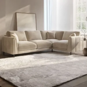 Soft Cream Velvet L-Shaped Sectional with Vertical Stitching - Image 1