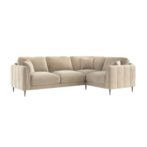 Soft Cream Velvet L-Shaped Sectional with Vertical Stitching - Image 2