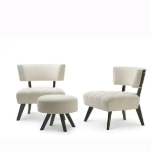 Luxury White Jute Bedroom Chair Set with Curved Backrest and Ottoman - Image 1