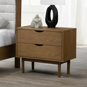 Modern Light Brown Wood and White Textured Fabric Bed with Matching Drawers - Image 3