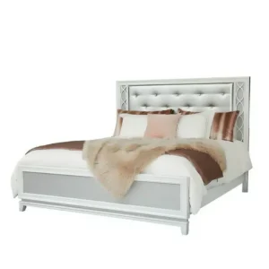 Classic White and Silver Tufted Deco Bedroom Collection with Mirrored Accents - Image 2