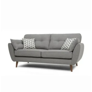 Mid-Century Modern Grey Fabric Sofa with Tapered Wood Legs - Image 1