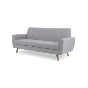Modern Minimalist Grey Jute Fabric Sofa with Oak Legs - Image 2