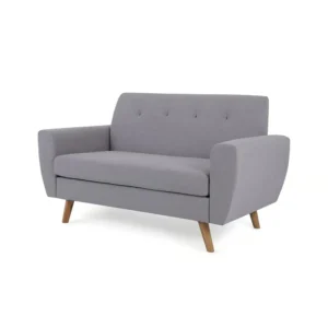 Modern Minimalist Grey Jute Fabric Sofa with Oak Legs - Image 3