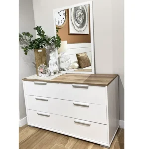 Elegant White and Oak Classic Deco King Size Bed with Slat Headboard - Image 2