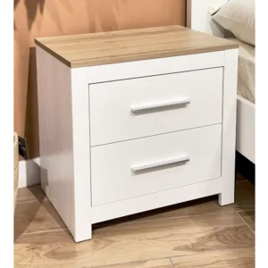 Elegant White and Oak Classic Deco King Size Bed with Slat Headboard - Image 3