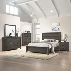 Classic Dark Brown Polish Wood Complete Bedroom Set with Paneled Headboard - Image 1