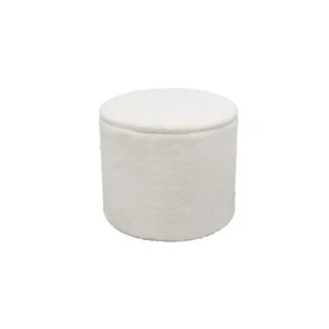 Round White Boucle Fabric Pouffe Ottoman for Modern Seating - Image 1