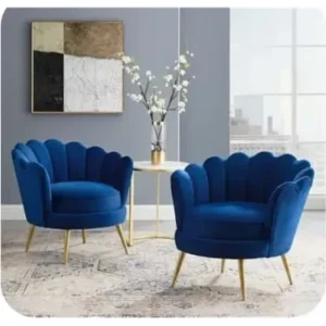 Modern Royal Blue Velvet Scalloped Accent Chairs with Gold Tapered Legs - Set of 2 - Image 1
