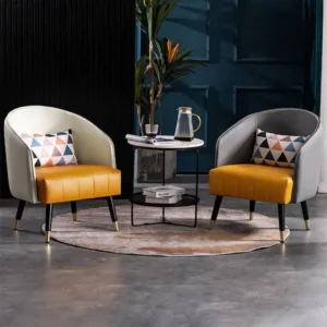 Modern Two-Tone Leather-Rite Bedroom Chairs with Orange and Grey Contrast - Image 1
