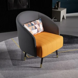 Modern Two-Tone Leather-Rite Bedroom Chairs with Orange and Grey Contrast - Image 2