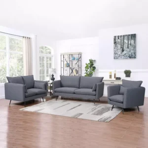 Modern Minimalist Grey Fabric Sofa Set with Slim Black Legs - Image 1