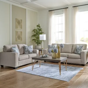 Contemporary Beige Jute Fabric Sofa Set with Designer Accent Pillows - Image 1