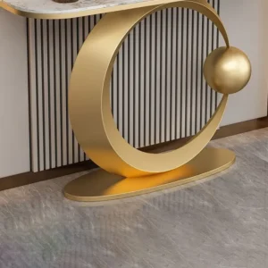 Decona Luxury White Marble Top Console Table with Gold Crescent Base - Image 2