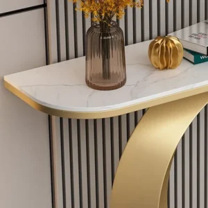 Decona Luxury White Marble Top Console Table with Gold Crescent Base - Image 3
