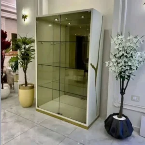 Luxury White and Gold Glass Display Showcase Cabinet - Image 1