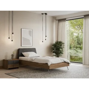 Modern Single Platform Bed with Integrated Headboard and Wood Grain Finish - Image 1