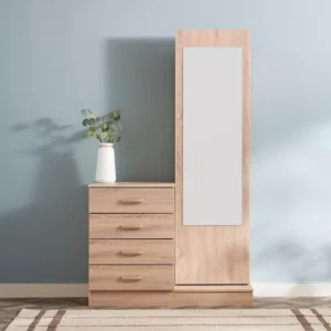 Modern Light Brown Laminated Dressing Table with Full-Length Mirror - Image 1