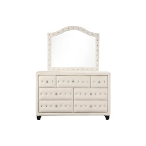 Royal Grand Chesterfield Upholstered Fabric Wingback Bed in White - Image 3
