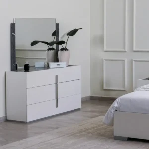 Modern White Deco Bed with Integrated Marble Texture Headboard - Image 3