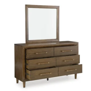 Classic Warm Brown Wood Dressing Table with Gold Bar Pulls - Image 2