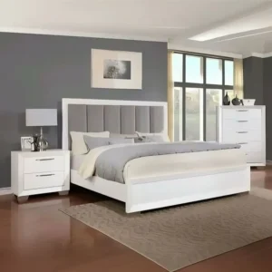Classic White Deco Bed with Grey Vertical Tufted Headboard - Image 2