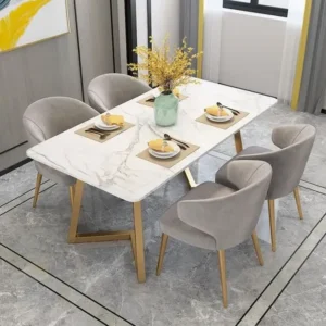 Turkish Style Marble Top Dining Table with Gold Geometric Base - Image 1