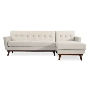 Mid-Century Modern Off-White Jute Sectional with Dark Wood Base - Image 1
