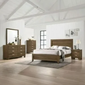Elegant Classic Brown Wooden Bedroom Set with Sleigh Headboard and Matching Dresser - Image 1