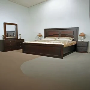 Executive Suite Dark Brown Polish King Size Bed with Geometric Headboard - Image 1