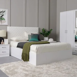 Simple Deco White Quilted Leather-Rite Bed with Matching Wardrobe Set - Image 1