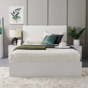 Simple Deco White Quilted Leather-Rite Bed with Matching Wardrobe Set - Image 2