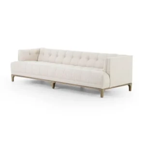 Contemporary White Boucle Fabric Sofa with Button Tufted Backrest - Image 1