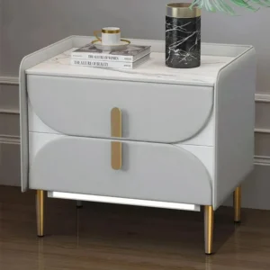 Turkish Deco White and Gold Side Table with Marble Top and LED - Image 1