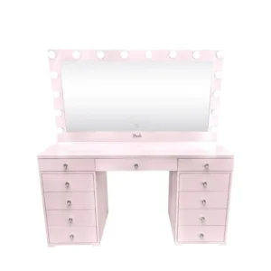 Modern Hollywood Glam Pink Vanity Dressing Table with Large LED Lighted Mirror - Image 1