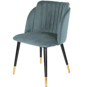 Modern Teal Velvet Dining Chair with Fluted Back and Gold Tipped Legs - Image 1