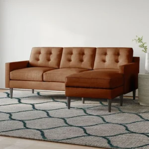 Mid-Century Modern L-Shaped Sectional Sofa in Earthy Brown Jute Fabric - Image 1