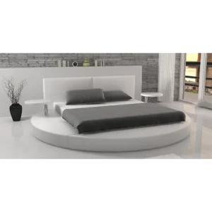 Orion Ultra-Modern Round Floating Bed in White Leatherette - Image 1