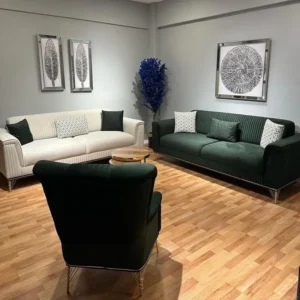 Luxury Turkish Green Velvet Sofa Set with Gold Metallic Legs - Image 1