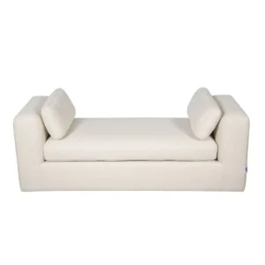 Minimalist White Leather Rite Settee with Symmetrical Bolster Cushions - Image 1