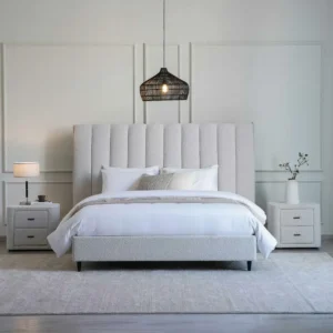 Modern White Boucle High-Headboard Platform Bed - Image 1