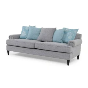 Sophisticated Grey Jute Fabric Sofa with Arched Backrest - Image 3