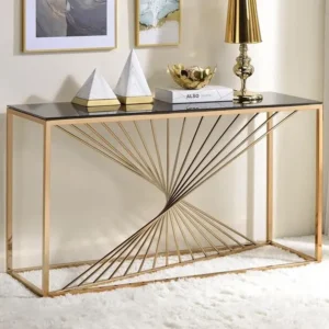 Artistic Gold Sunburst Console Table with Black Glass Surface - Image 1