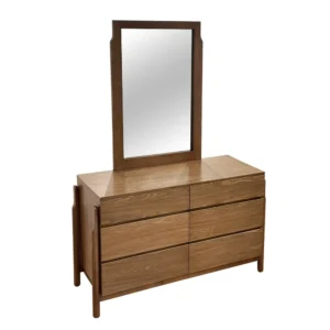 Minimalist Modern Brown Wood Dressing Table with Vertical Mirror - Image 2