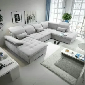 Modern Light Grey U-Shaped Sectional Sofa in Premium Velvet Fabric - Image 1