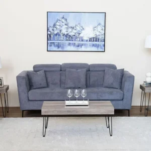 Contemporary Slate Blue Fabric Sofa Set with Black Hairpin Legs - Image 2