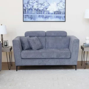Contemporary Slate Blue Fabric Sofa Set with Black Hairpin Legs - Image 3
